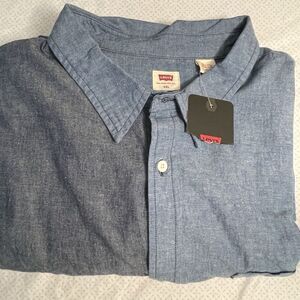 LEVI'S Men's 2XL‎ Blue Navy Denim OVERSIZED Contrast 2-Tone Colorblock Shirt 60"